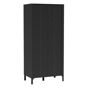 Szafa Malumi 90 cm czarna nowoczesny design wyrafinowany wzór w kształcie jodełki na drzwiach szafy wysoka podstawa push to open
