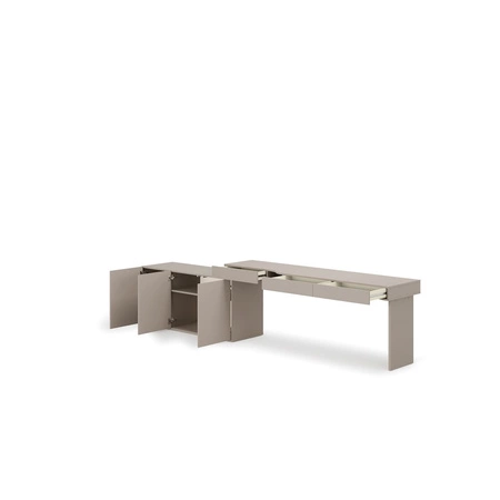 Biurko z komodą Woow 301 cm clay grey prawe funkcjonalne biurko młodzieżowe z możliwością obustronnego oraz narożnego montażu