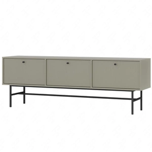 Szafka RTV Kioto III 180 cm eukaliptus stylowy design metalowy stelaż szafka z drzwiami otwieranymi do dołu stonowana kolorystyka