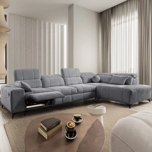 Narożnik z funkcją spania Penejos XI Lux szary prawostronny stylowy narożnik rozkładany z komfortowym wysuwanym podnóżkiem