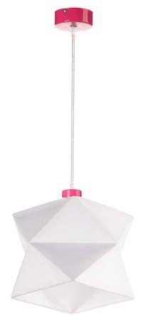 Lampa wisząca Quasar 20 cm biała / różowa designerska lampa sufitowa do salonu z bawełnianym abażurem i metalową podstawą
