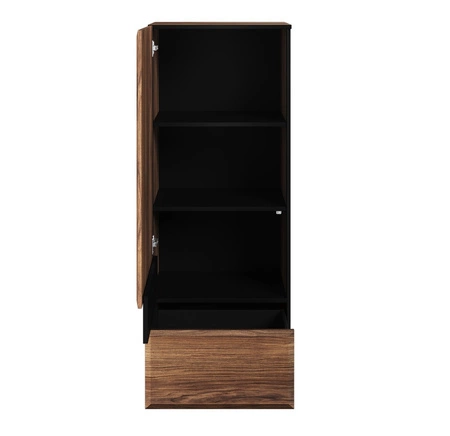 Komoda wysoka Borga 55 cm dąb catania / czarny modna komoda z szufladą do salonu lub pokoju dziennego nietuzinkowe frezowane fronty