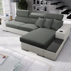 Narożnik z funkcją spania Provo szary / biały prawostronny narożnik z pojemnikiem na pościel i funkcjonalną dostawką