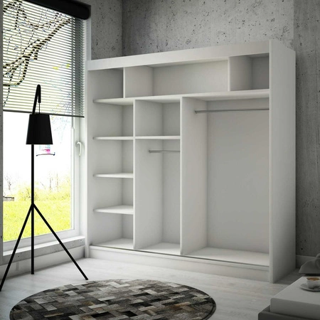 Szafa przesuwna Kristo 200 cm dąb sonoma jasny ergonomiczna oraz bardzo funkcjonalna szafa w nowoczesnej formie o geometrycznych kształtach