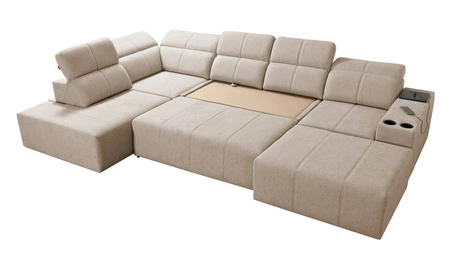 Narożnik z funkcją spania Tesalia VI zielony prawostronny nowoczesny i komfortowy narożnik z funkcją przesuwanego oparcia