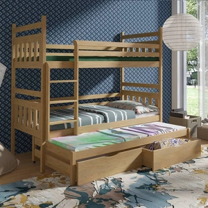 Łóżko piętrowe Hania 3 osobowe 90x200 cm idealne do pokoju dziecka oszczędza metraż zajmuje przestrzeń łóżka pojedynczego