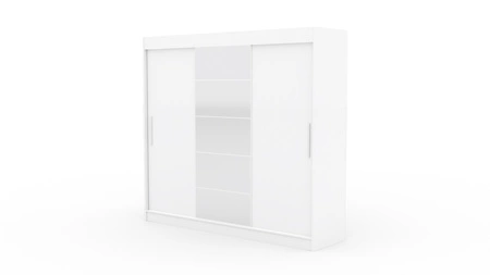 Szafa przesuwna z lustrem Erwin 235 cm biała pojemna i stylowa szafa do sypialni z wewnętrznymi szufladami solidne wykonanie