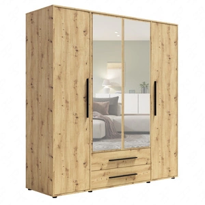 Szafa z lustrem Maxione 198 cm dąb artisan pojemna szafa do sypialni pokoju młodzieżowego lub przedpokoju wzbogacona szufladami