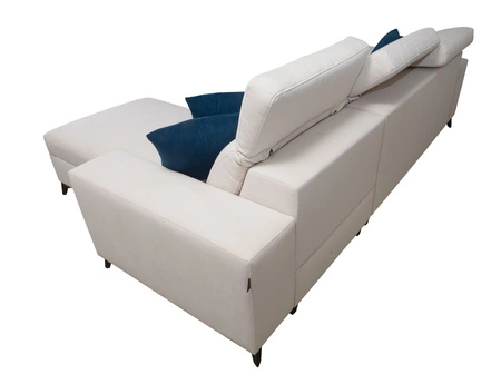 Narożnik z funkcją spania Kelly brązowy prawostronny pleciony komfort i funkcjonalność bok narożnika wykończony lamelami