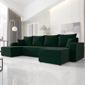 Narożnik z funkcją spania Bowers U butelkowa zieleń narożnik z pojemnikiem na pościel gwarancja komfortu i funkcjonalności