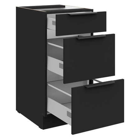 Wyspa kuchenna z szufladami Mina 127 cm dąb artisan / czarny funkcjonalny i pojemny mebel kuchenny z metalowymi uchwytami krawędziowymi