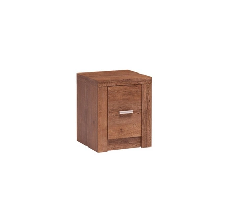 Zestaw mebli do sypialni Indiana jesion jasny gustowna stylistyka mebli ozdobna deska na frontach oświetlona LED subtelne srebrne uchwyty