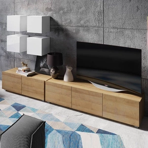 Meblościanka Apulia XVIII biały połysk / dąb złoty wyjątkowo stylowa meblościanka proste bryły wpisujące się w każde wnętrze