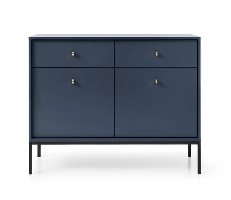 Komoda z szufladami Mono 104 cm granatowa minimalistyczny design stylowy złoty uchwyt prosta forma wzbogacona o metalowe elementy