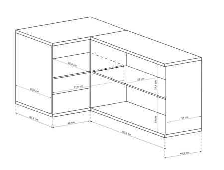 Komoda narożna Cali 82x122 cm dąb artisan / czarny elegancki i uniwersalny styl komody czarne uchwyty ozdobne lamele na drzwiach komody