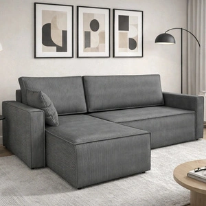 Narożnik z funkcją spania Rebenes szary uniwersalny narożnik trójwymiarowa tkanina o wyrazistych prążkach pojemnik na pościel