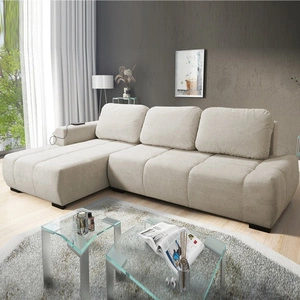 Narożnik z funkcją spania Gentle jasny beż lewostronny stylowy design narożnik rozkładany charakteryzujący się obłym kształtem