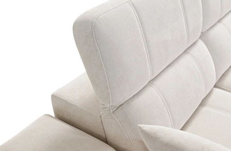 Narożnik z funkcją spania Penejos IX szary prawostronny stylowy narożnik z pojemnikami na pościel wygodne regulowane zagłówki