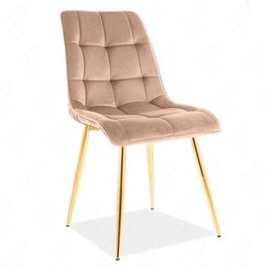 Krzesło tapicerowane Chic II 43x50 cm beżowe nowoczesne oraz funkcjonalne krzesło glamour ze złotymi nogami