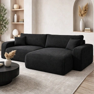 Narożnik z funkcją spania Fiesta XL czarny uniwersalny w ustawieniu narożnik z pojemnikiem na pościel stylowa sztruksowa tkanina