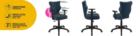 Krzesło do biurka Duo granatowe dopasowane do wzrostu 159-188 cm ergonomiczne krzesło obrotowe z regulowanymi podłokietnikami