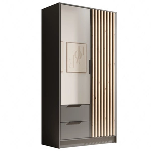 Szafa z lustrem Neri 102 cm grafitowa stylowe lamele zdobiące drzwi szafy pojemne szuflady uchwyty krawędziowe