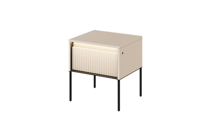 Szafka nocna Trend beżowa elegancka szafka z szufladą do sypialni dyskretne oświetlenie LED oraz gustowny ryflowany front