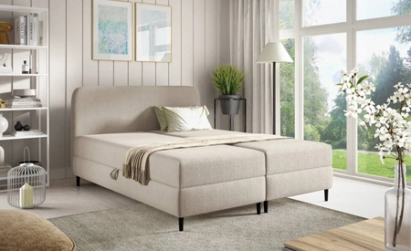 Łóżko kontynentalne Aberg 180x200 beżowe nowoczesny minimalizm stylowe łózko do sypialni gładki zagłówek o zaokrąglonych rogach