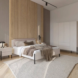 Zestaw mebli do sypialni Jukon S beżowy elegancka forma mebli w nowoczesnym stylu system otwierania push to open metalowe czarne nogi