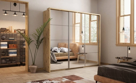 Szafa przesuwna z lustrem Arti 240 cm dąb shetland funkcjonalna i stylowa szafa do sypialni oświetlenie LED doda niepowtarzalności