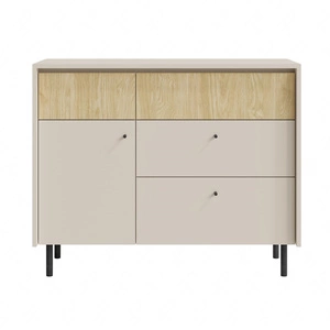 Komoda z szufladami Cappo 104 cm beż piaskowy / dąb olejowany stylowa komoda w modnej kolorystyce niewielkie metalowe uchwyty