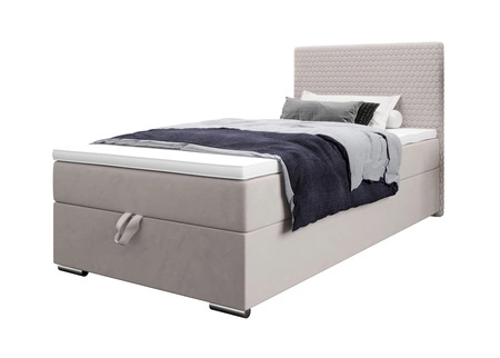 Łóżko kontynentalne Fargo 90x200 beżowe w nowoczesnym skandynawskim stylu z tapicerowanym zagłówkiem łóżko z pojemnikiem