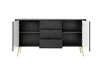 Komoda z szufladami Zoya 168 cm czarna elegancki design owalny kształt bryły osadzony na złotych nogach gustowny ryflowany front