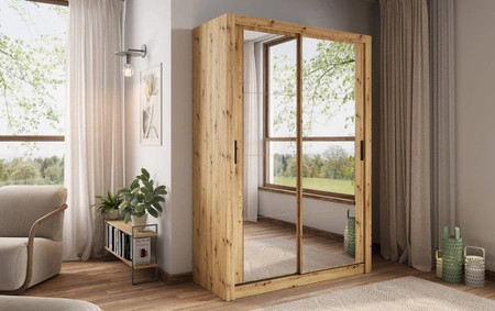 Szafa przesuwna z lustrem Arti 150 cm dąb artisan pojemna szafa do przedpokoju drzwi szafy wykończone lustrami w ciekawej konfiguracji