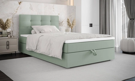Łóżko kontynentalne Flint 100x200 miętowe w nowoczesnym skandynawskim stylu z tapicerowanym zagłówkiem łóżko z pojemnikiem