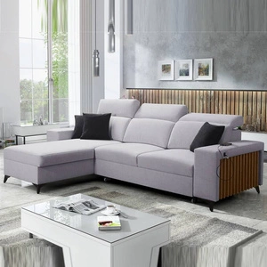 Narożnik z funkcją spania Kelly szary popiel lewostronny pleciony komfort i funkcjonalność bok narożnika wykończony lamelami