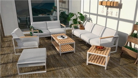 Stolik ogrodowy Casablanca 60x120 cm biały stylowy design wysokiej jakości stolik z dodatkową półką solidny blat z drewna bukowego