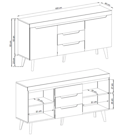 Komoda z szufladami Atka 160 cm dąb artisan nowoczesny design mebla obrzeża komody wykończone specjalną okleiną ABS
