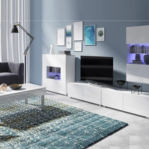 Zestaw mebli Apulia XXII biały połysk wyjątkowo stylowa meblościanka do salonu proste bryły wpisujące się w każde wnętrze