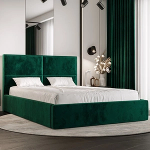 Łóżko tapicerowane Afrodyta 160x200 z pojemnikiem butelkowa zieleń w nowoczesnym skandynawskim stylu z wygodnym zagłówkiem