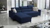 Narożnik z funkcją spania Savona niebieski lewostronny wygodny i elegancki narożnik z regulowanymi zagłówkami dekoracyjne przeszycia 
