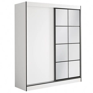 Szafa przesuwna z lustrem Osgar 180 cm biały / czarny pojemna szafa doskonale odnajdzie się w pokoju młodzieżowym lub sypialni