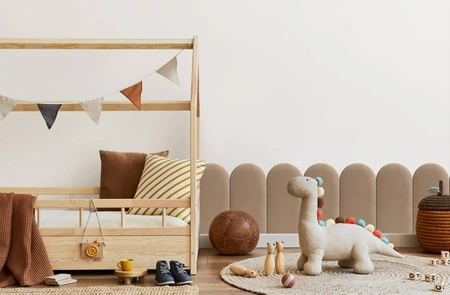 Panel tapicerowany Wally 30x100 cm beżowy stylowy panel ścienny płotek welurowa tkanina modne wykończenie każdej aranżacji