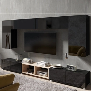 Meblościanka Apulia XXIII czarny połysk / dąb artisan wyjątkowo stylowa meblościanka proste bryły wpisujące się w każde wnętrze