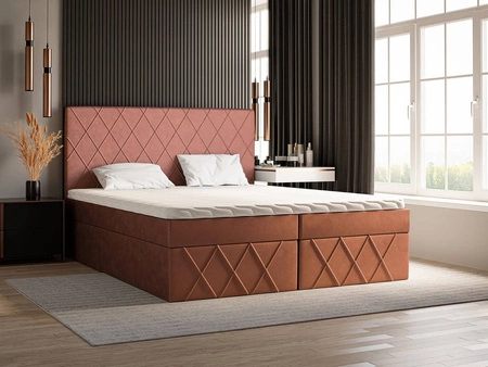 Łóżko kontynentalne Empoli 140x200 brudny róż w nowoczesnym skandynawskim stylu z tapicerowanym zagłówkiem