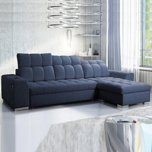 Narożnik z funkcją spania Luigi niebieski prawostronny narożnik z dwoma pojemnikami na pościel tkanina o ciekawej strukturze