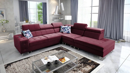 Narożnik z funkcją spania Hampton IX bordowy prawostronny stylowy i nowoczesny design narożnika idealny mebel do każdej aranżacji