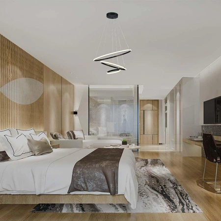 Lampa wisząca Loop czarna 32W 3000K niebanalna estetyka lampy LED doskonale wpisuje się do wnętrz w stylu nowoczesnym oraz glamour