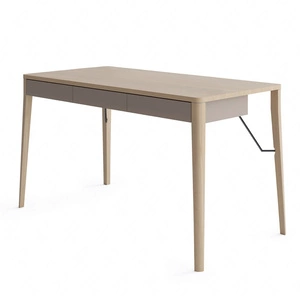 Biurko Match 139 cm dąb jasny / beżowy eleganckie biurko z szufladami i ergonomicznym blatem do domowego biura i pokoju młodzieżowego