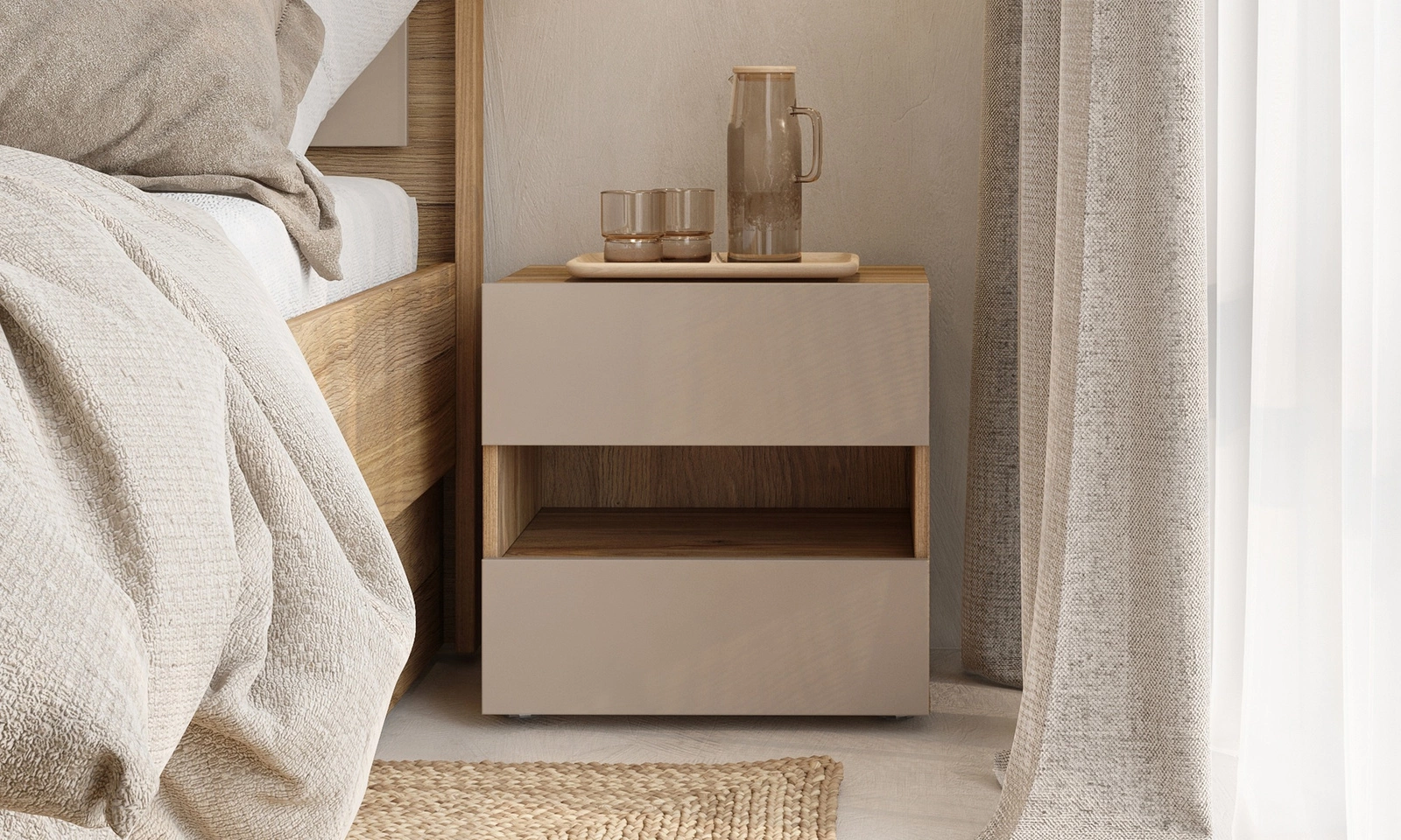 Szafka nocna z szufladami Impressio 46 cm w kolorze dąv mauvella / ciemny beżowy